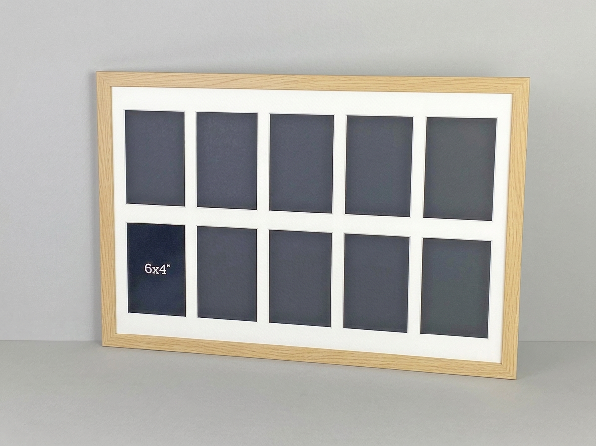 Suits 10 6x4" Inch Images. Naturals Range.40x60cm. Wooden Multi Aperture Photo Frame.