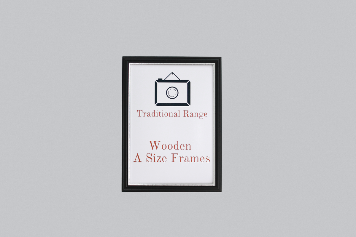 Black with a silver trim - A-Size Frames - Traditional Style - A1, A2, A3, A4 Size Wooden Poster Frame - PhotoFramesandMore - Wooden Picture Frames