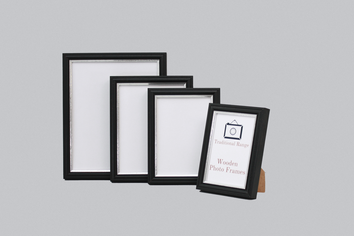 Black with Silver Trim - Traditional Style Wooden Photo Frames - Stand or Hang. - PhotoFramesandMore - Wooden Picture Frames
