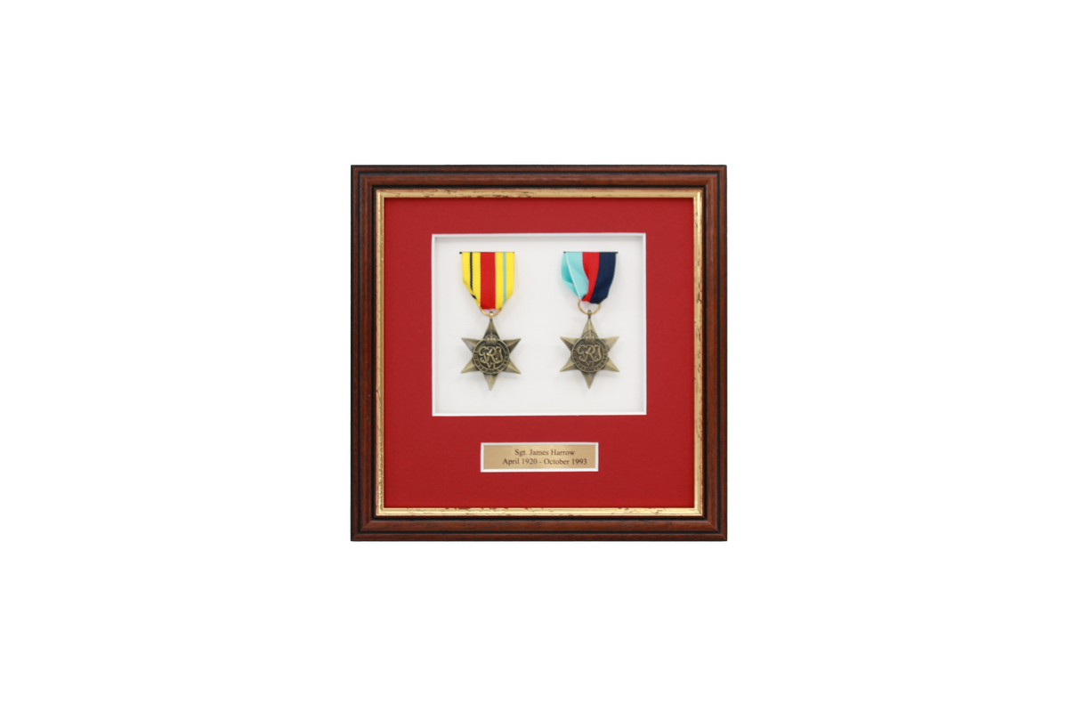 Personalised Military Medal display Frame for Two Medals. Traditional Range. - PhotoFramesandMore - Wooden Picture Frames