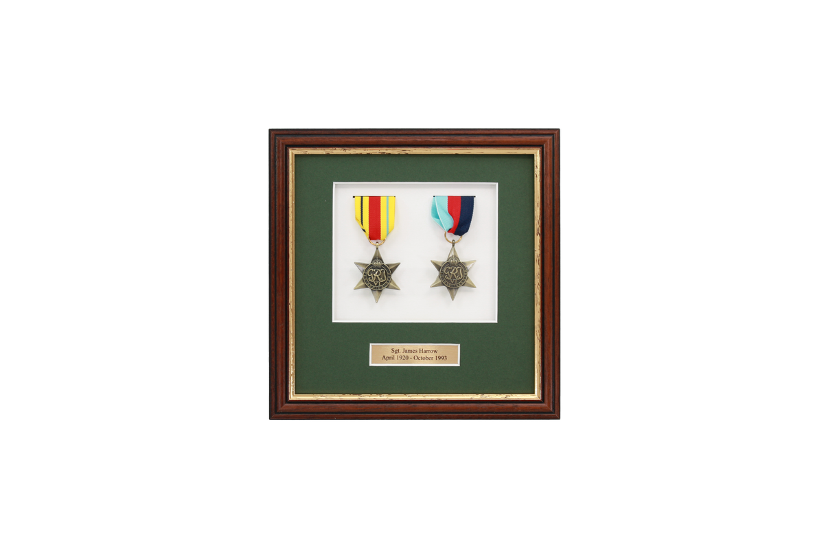 Personalised Military Medal display Frame for Two Medals. Traditional Range. - PhotoFramesandMore - Wooden Picture Frames