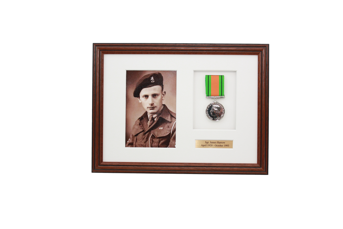 Personalised Military Medal display Frame for One Medal and a 6x4" Photograph. Traditional Range. - PhotoFramesandMore - Wooden Picture Frames