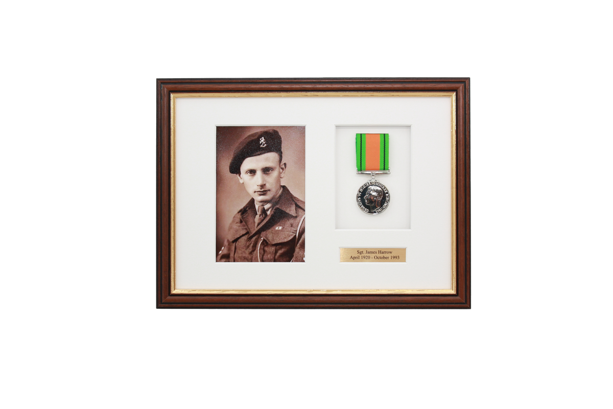 Personalised Military Medal display Frame for One Medal and a 6x4" Photograph. Traditional Range. - PhotoFramesandMore - Wooden Picture Frames