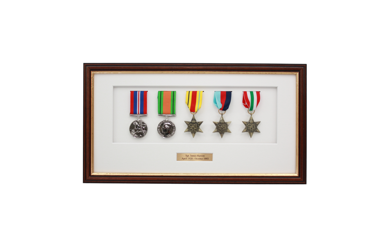 Personalised Military Medal display Frame for Five Medals. Traditional Range. - PhotoFramesandMore - Wooden Picture Frames