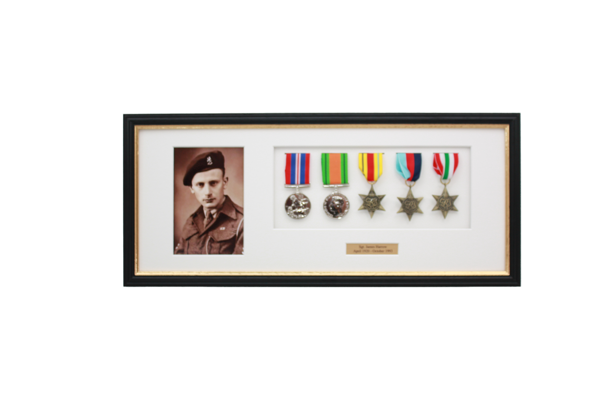 Personalised Military Medal display Frame for Five Medals and one 6x4" Photograph. Traditional Range. - PhotoFramesandMore - Wooden Picture Frames