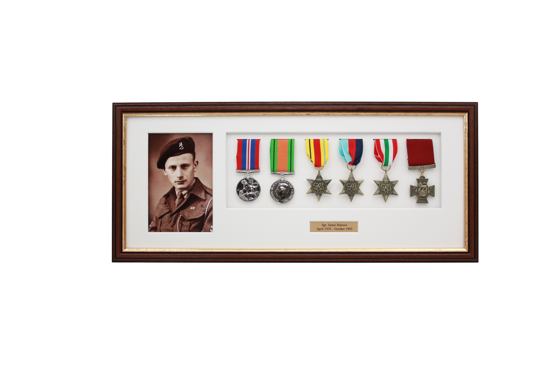 Personalised Military Medal display Frame for Six Medals and one 6x4" Photograph. Traditional Range - PhotoFramesandMore - Wooden Picture Frames