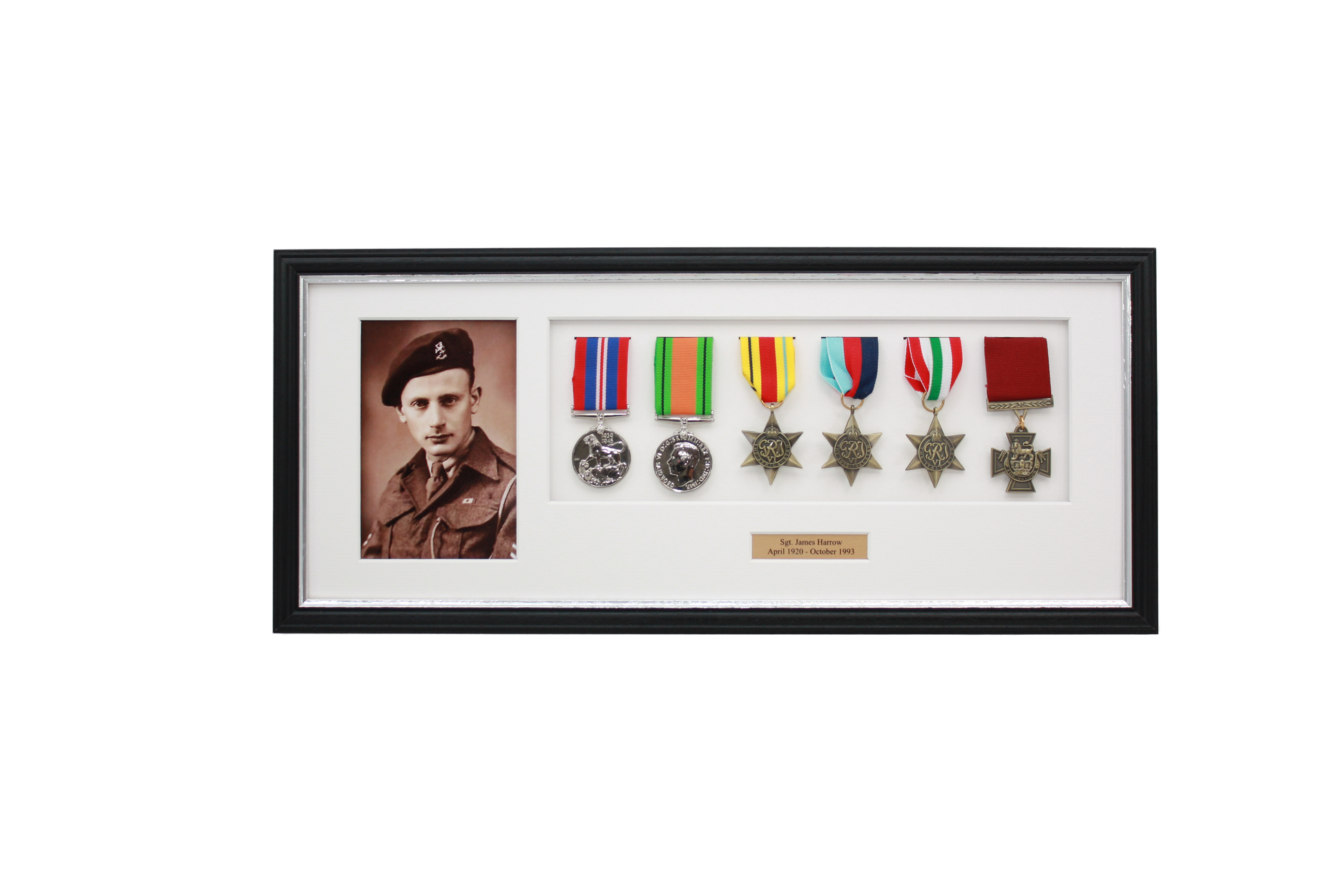 Personalised Military Medal display Frame for Six Medals and one 6x4" Photograph. Traditional Range - PhotoFramesandMore - Wooden Picture Frames