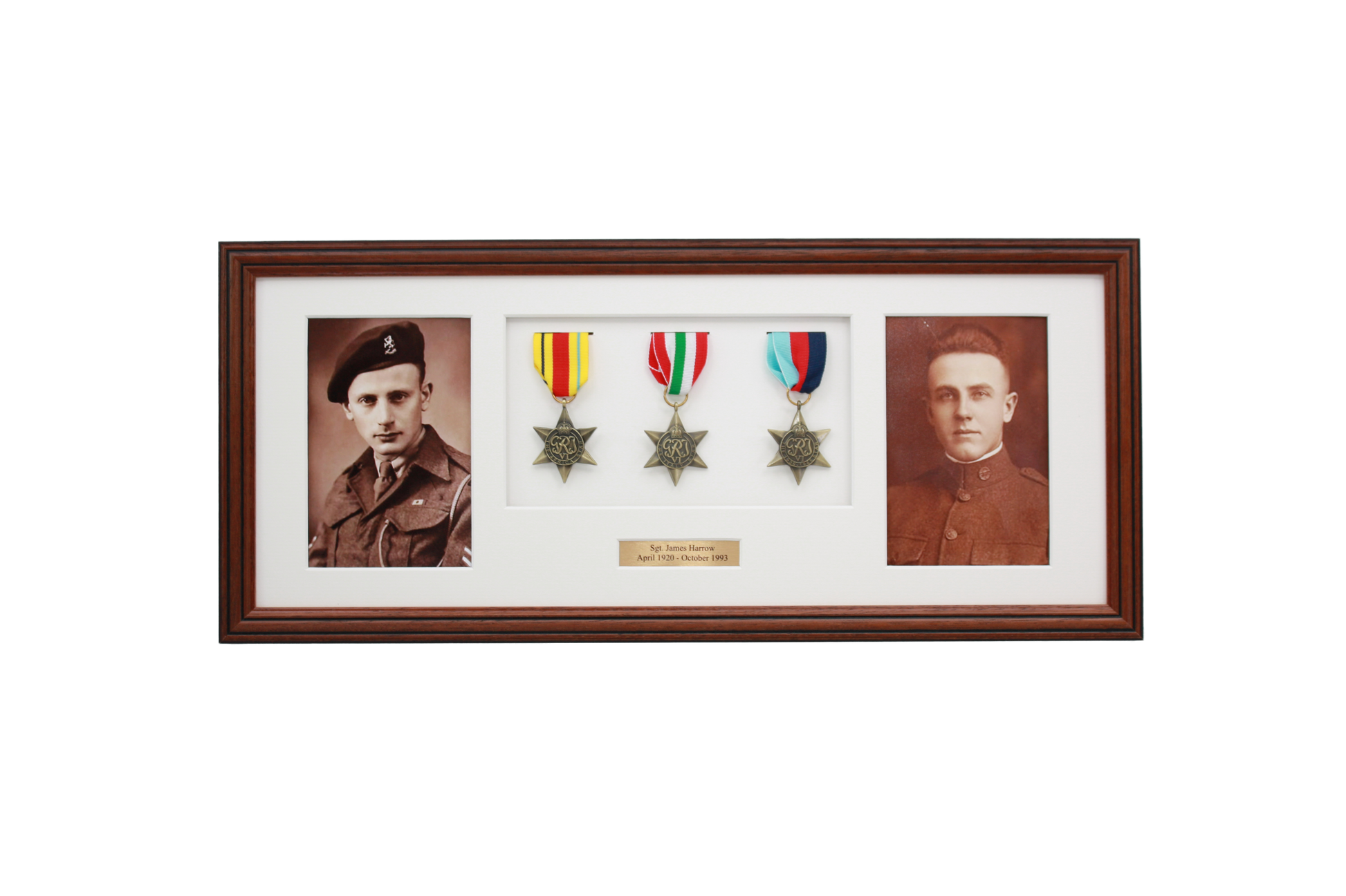 Personalised Military Medal display Frame for Three Medals and two 6x4" Photographs. Traditional Range. - PhotoFramesandMore - Wooden Picture Frames