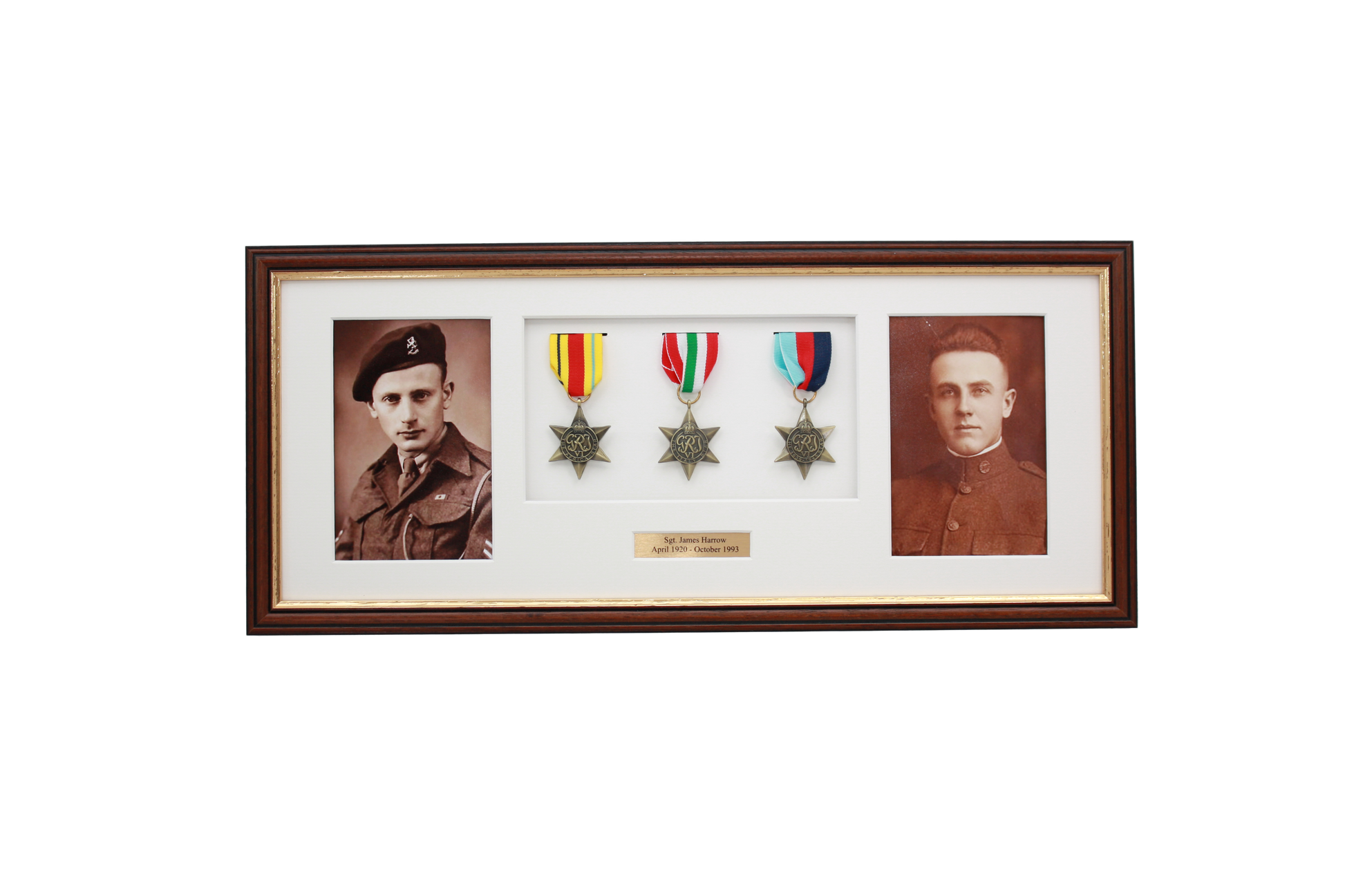 Personalised Military Medal display Frame for Three Medals and two 6x4" Photographs. Traditional Range. - PhotoFramesandMore - Wooden Picture Frames