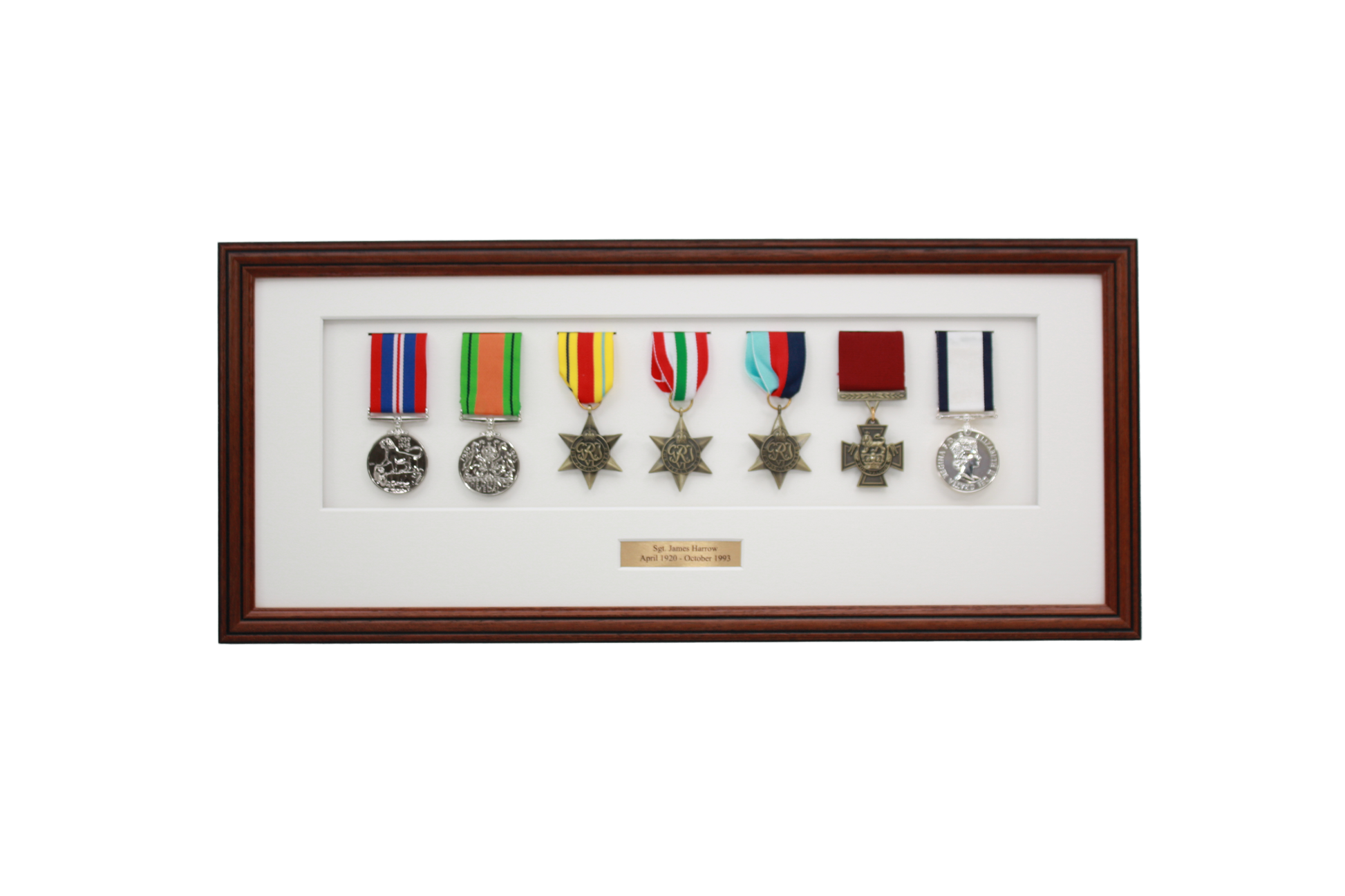 Personalised Military Medal display Frame for Seven Medals. Traditional Range. - PhotoFramesandMore - Wooden Picture Frames