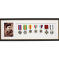Military Medal display Frame for Seven Medals and one 6x4" Photo. Traditional Range.