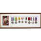 Military Medal display Frame for Eight Medals and one 6x4" Photo. Traditional Range.