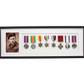 Military Medal display Frame for Eight Medals and one 6x4" Photo. Traditional Range.