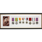 Military Medal display Frame for Eight Medals and one 6x4" Photo. Traditional Range.