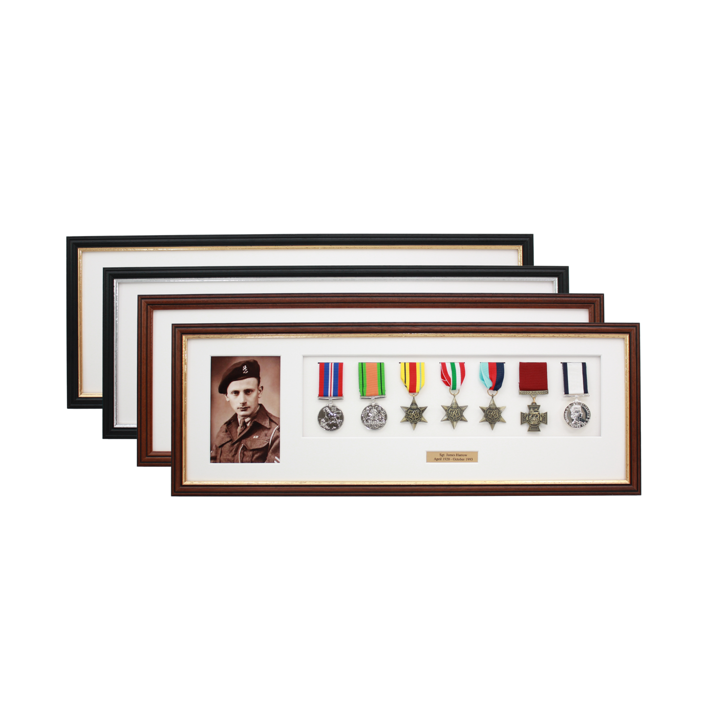 Personalised Military Medal display Frame for Seven Medals and one 6x4" Photo. Traditional Range.