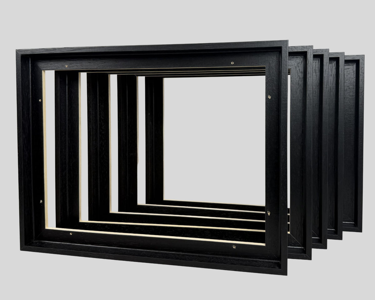 Canvas Tray Frames Multipacks  | Floating Frame | Wooden Frame for 22mm Stretched Canvas | Black White Oak | Artist Bulk Pack