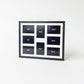 A black and white photo frame with nine smaller square photos arranged in a 3x3 grid.