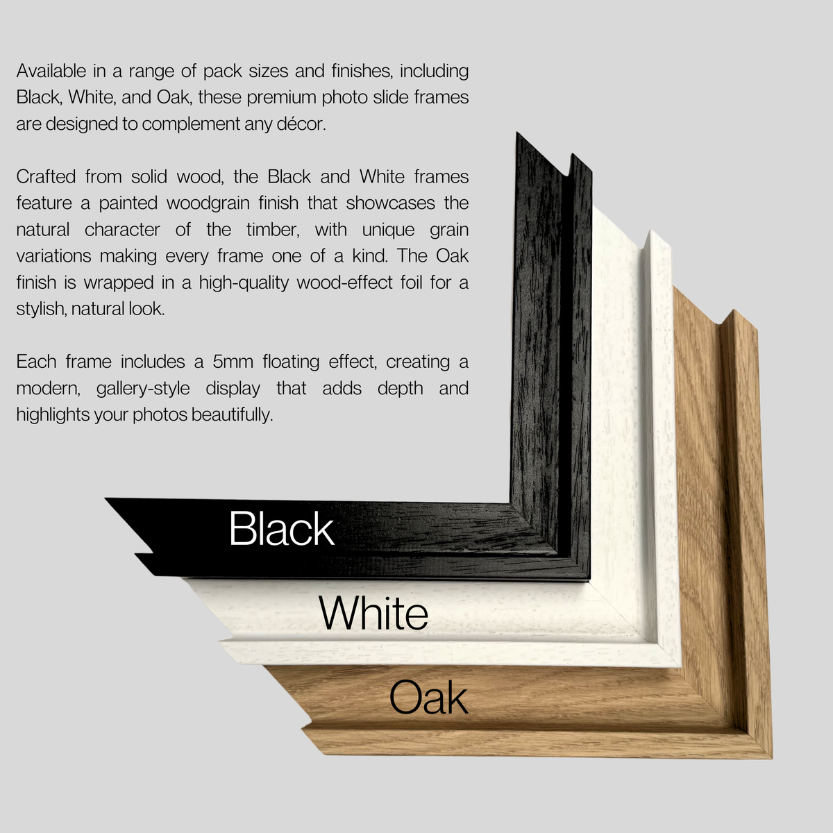 Canvas Tray Frames Multipacks  | Floating Frame | Wooden Frame for 22mm Stretched Canvas | Black White Oak | Artist Bulk Pack