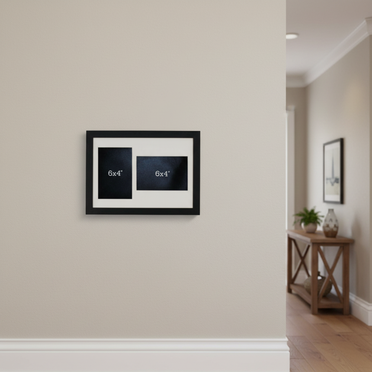 Suits Two 6x4" Photos; One Portrait and One Landscape. A4. Wooden Multi Aperture Photo Frame.