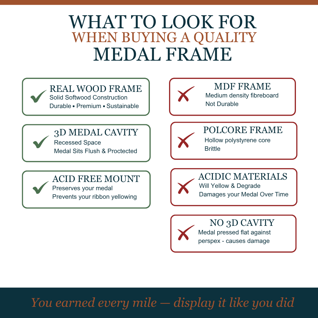 a comparison of different medal frames, highlighting their features and quality.