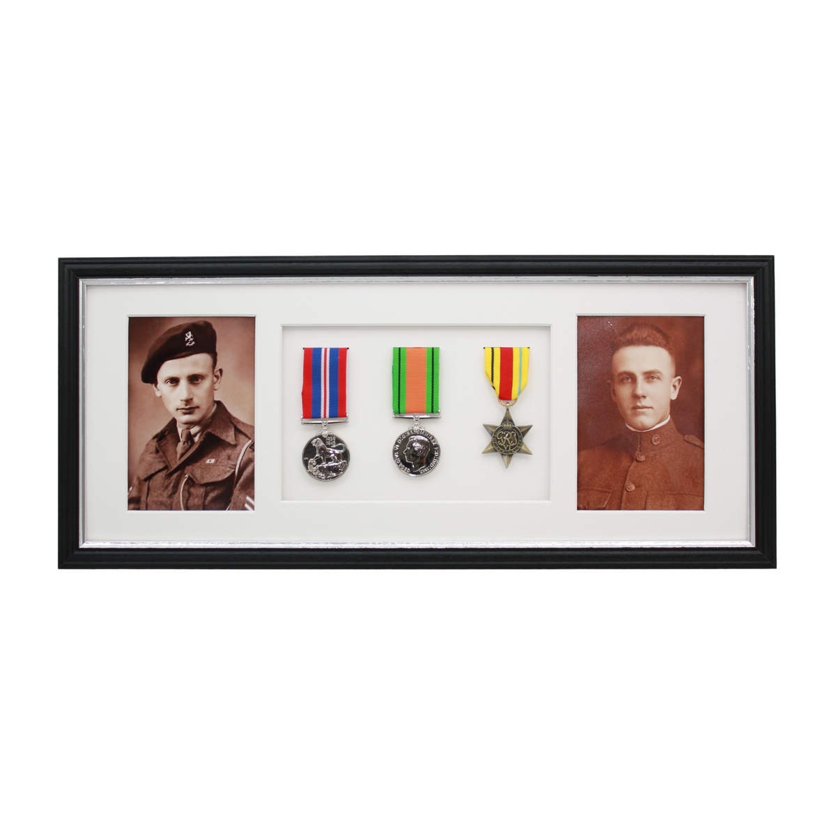 Military Medal display Frame for Three Medals and two 6x4" Photographs. Traditional Range. - PhotoFramesandMore - Wooden Picture Frames