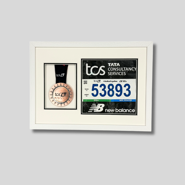 Marathon Medal display. Proudly display your Medal and 20x20cm Bib. Wooden Frame.