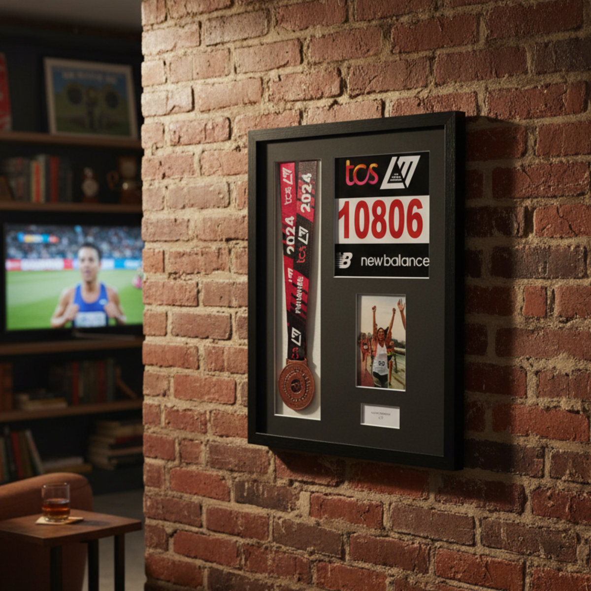 Personalised Medal display Frame with Apertures for Medal, Race Bib, Portrait 6x4" Photo and Text.