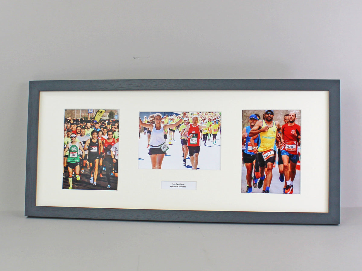 Personalised Multi Aperture frame for Three 5x7" Photos. Mixed Layout. 25x60cm. - PhotoFramesandMore - Wooden Picture Frames