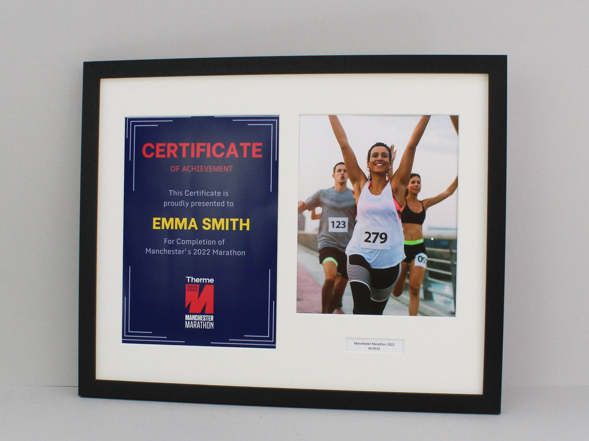 Personalised Certificate Frame and  8x10" Photograph. 40x50cm. Perfect for sporting achievements such as karate, ballet, fun runs & More - PhotoFramesandMore - Wooden Picture Frames