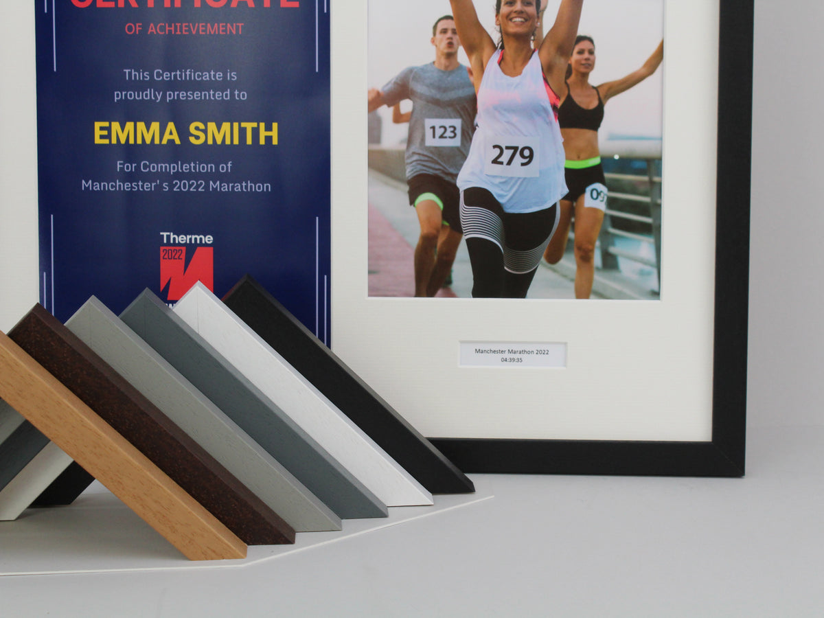 Personalised Certificate Frame and  8x10" Photograph. 40x50cm. Perfect for sporting achievements such as karate, ballet, fun runs & More - PhotoFramesandMore - Wooden Picture Frames