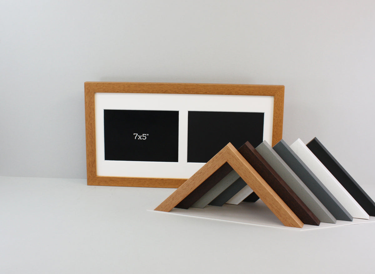 Suits two 5x7" Photos. 20x40cm. Wooden Multi Aperture photo Frame.