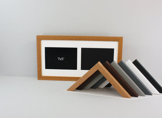 Suits two 5x7" Photos. 20x40cm. Wooden Multi Aperture photo Frame.