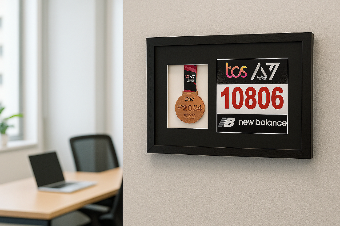 Marathon Medal display. Proudly display your Medal and 20x20cm Bib. Wooden Frame.