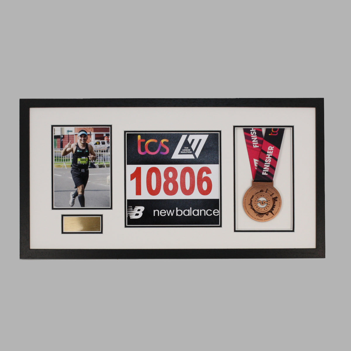 Personalised Medal display Frame with Apertures for Medal, Bib number and Photo.