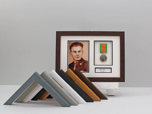 Personalised Military Medal display Frame for One Medal and a 6x4" Photograph. A4. War Medals. - PhotoFramesandMore - Wooden Picture Frames