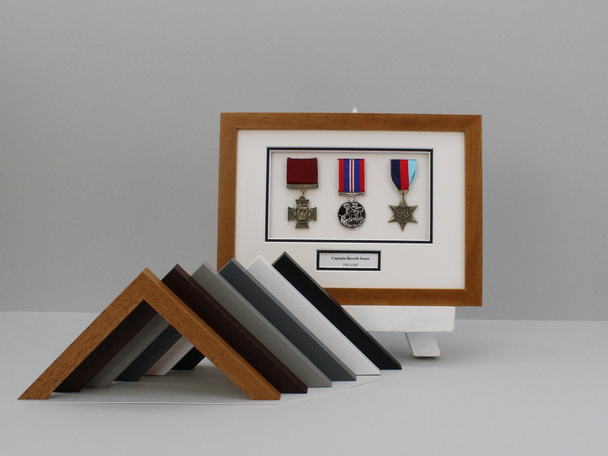 Personalised Military Medal display Frame for Three Medals. A4.  | Service Medal | War Medal | WW1 | WW2 - PhotoFramesandMore - Wooden Picture Frames