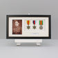 Personalised Military and Service Medal display Frame for Three Medals, a 6x4" Photo, and text.20x40cm. - PhotoFramesandMore - Wooden Picture Frames