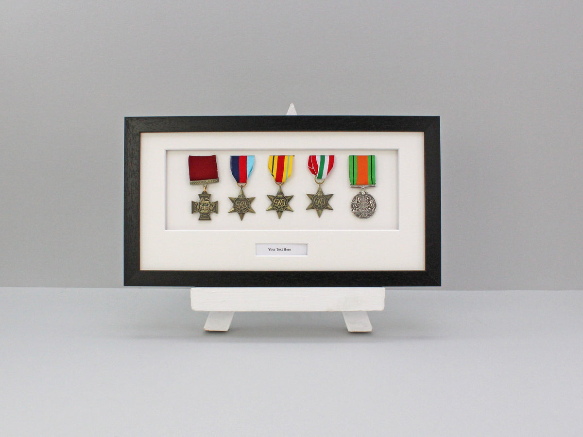 Personalised Military Medal display Frame for Five Medals. 20x40cm. | Service Medal | War Medal | WW1 | WW2 - PhotoFramesandMore - Wooden Picture Frames