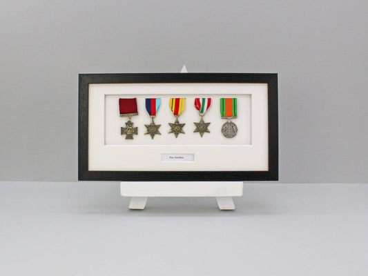 Personalised Military Medal display Frame for Five Medals. 20x40cm. | Service Medal | War Medal | WW1 | WW2 - PhotoFramesandMore - Wooden Picture Frames