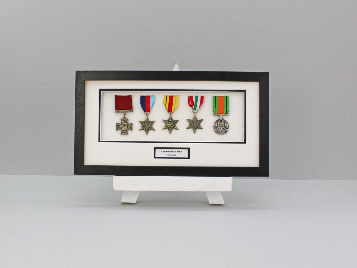 Personalised Military Medal display Frame for Five Medals. 20x40cm. | Service Medal | War Medal | WW1 | WW2 - PhotoFramesandMore - Wooden Picture Frames