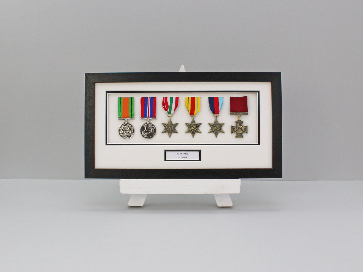 Personalised Military and Service Medal display Frame for Six Medals | 20x40cm | War Medals | WW1 | WW2 | Wall Hanging - PhotoFramesandMore - Wooden Picture Frames