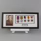 Personalised Military and Service Medal display Frame for Five Medals and one 6x4" Photograph. 20x50cm.War Medals. - PhotoFramesandMore - Wooden Picture Frames