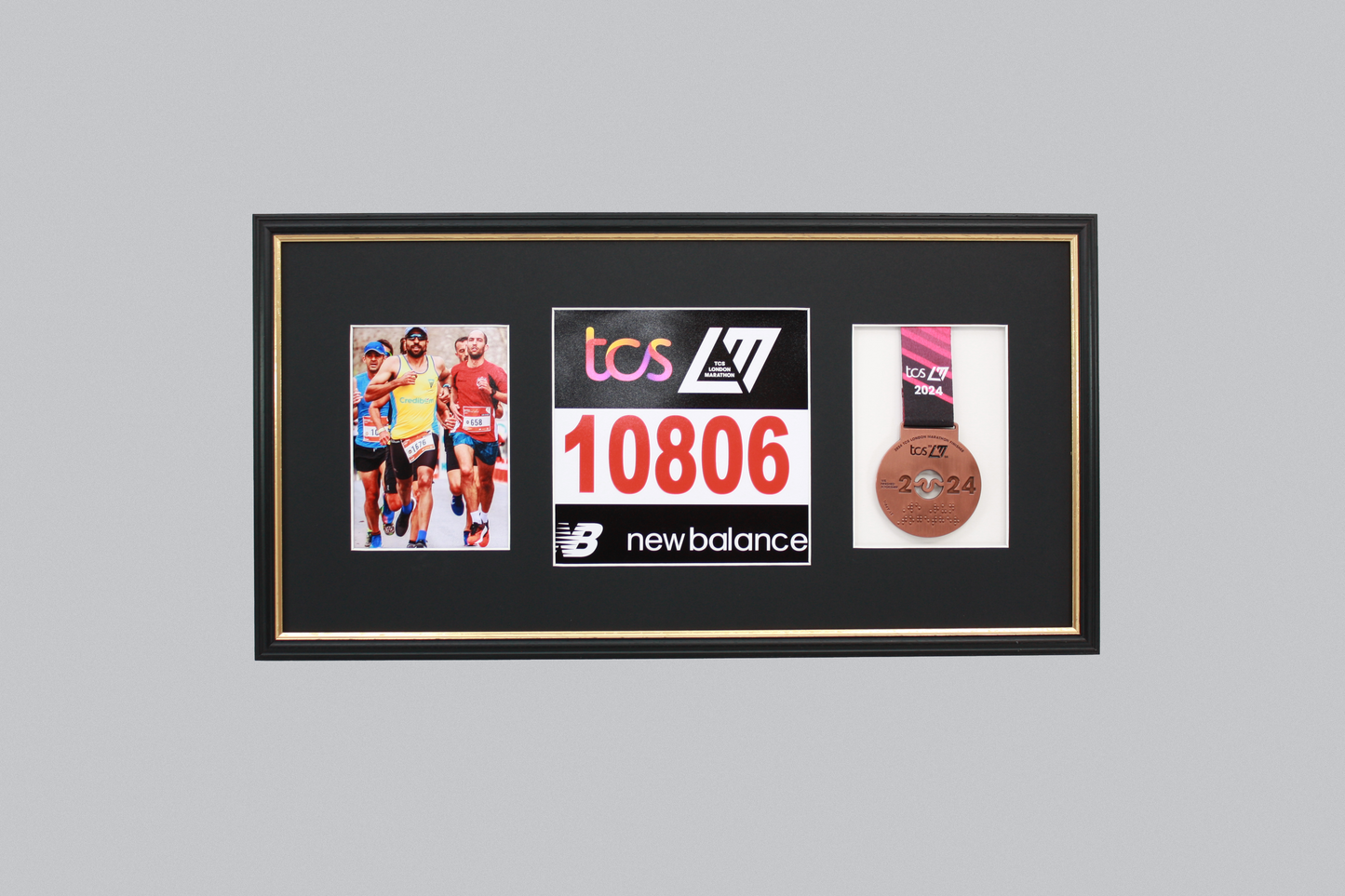Sports Medal Display Frame for Medal, Race Bib and Photo. Traditional Style Frame. Perfect to showcase Marathon Medals. - PhotoFramesandMore - Wooden Picture Frames