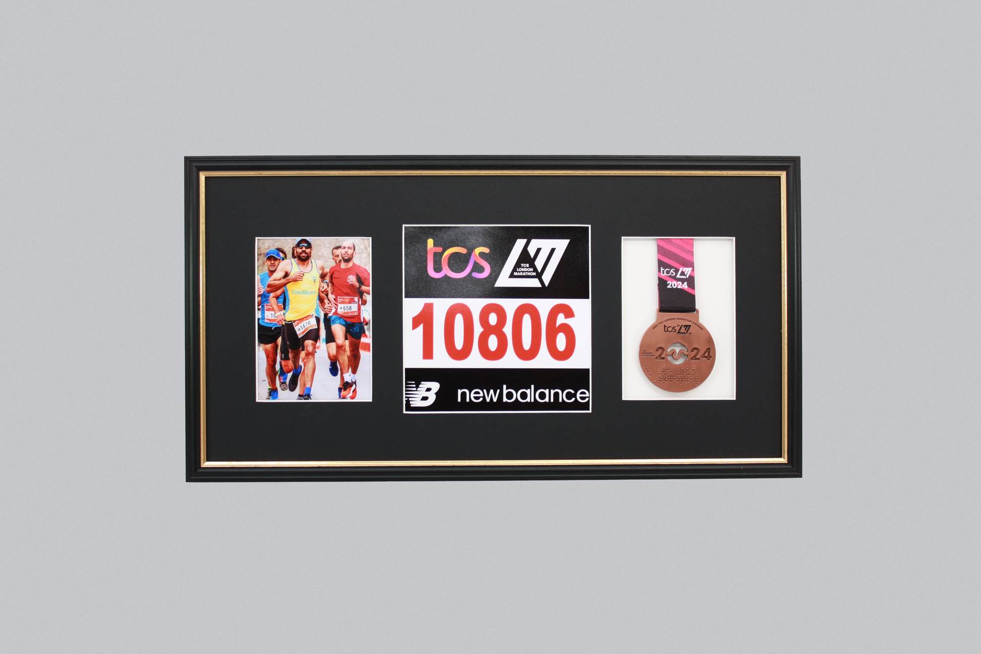 Sports Medal Display Frame for Medal, Race Bib and Photo. Traditional Style Frame. Perfect to showcase Marathon Medals. - PhotoFramesandMore - Wooden Picture Frames