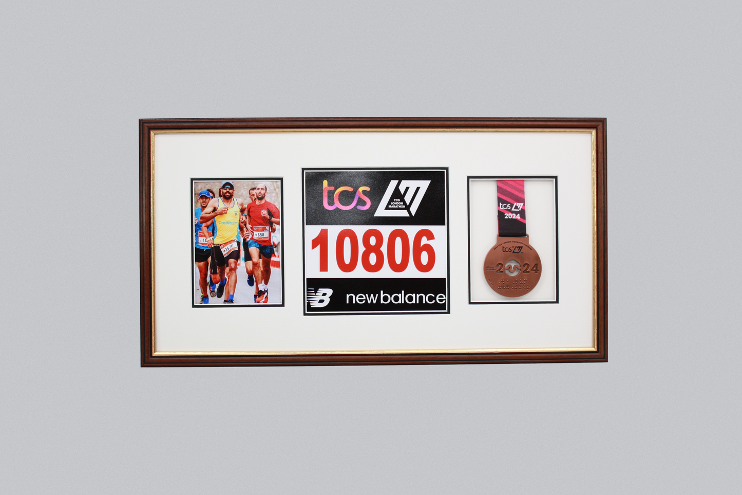 Sports Medal Display Frame for Medal, Race Bib and Photo. Traditional Style Frame. Perfect to showcase Marathon Medals. - PhotoFramesandMore - Wooden Picture Frames