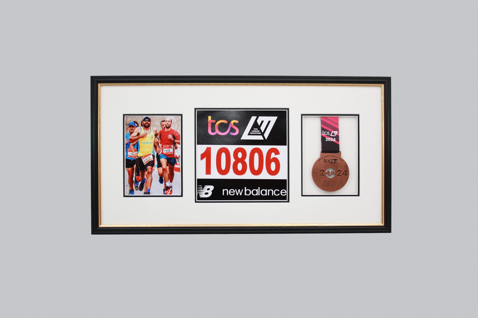 Sports Medal Display Frame for Medal, Race Bib and Photo. Traditional Style Frame. Perfect to showcase Marathon Medals. - PhotoFramesandMore - Wooden Picture Frames