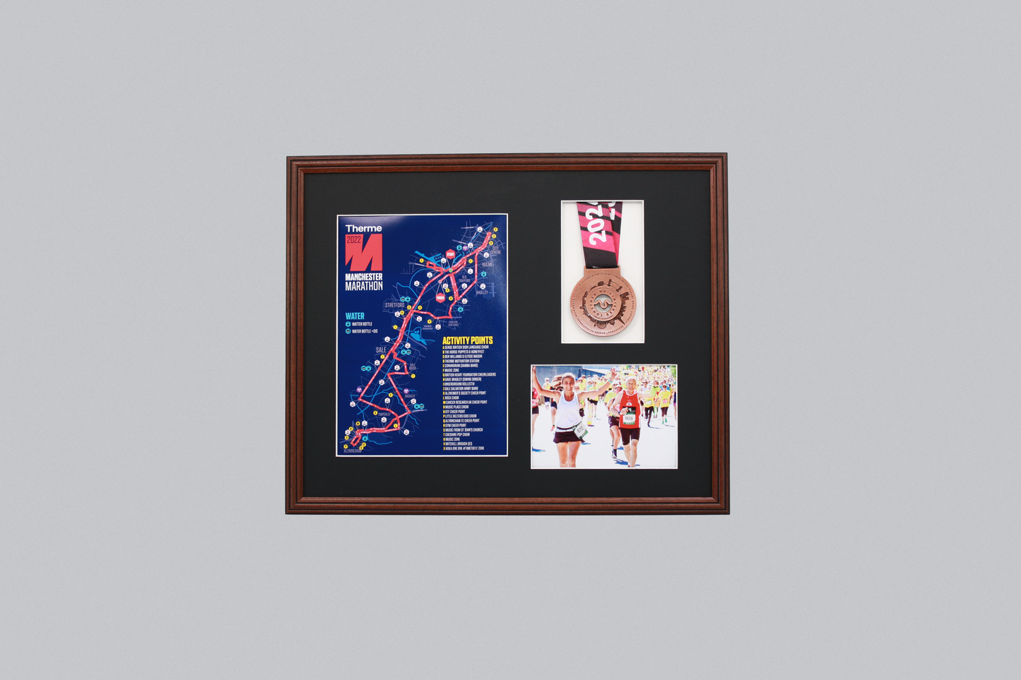 Medal display Frame with Apertures for  Portrait A4 Map or certificate & 5x7" Photo. Traditional Style - PhotoFramesandMore - Wooden Picture Frames