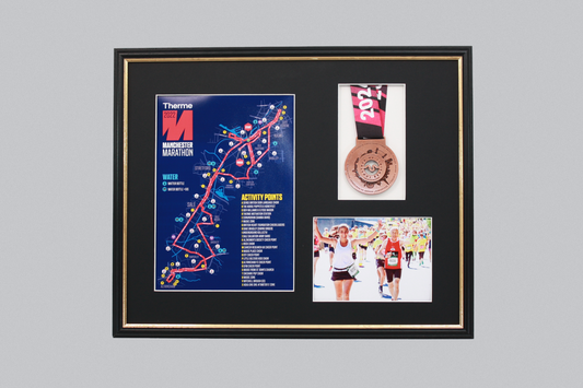 Medal display Frame with Apertures for  Portrait A4 Map or certificate & 5x7" Photo. Traditional Style - PhotoFramesandMore - Wooden Picture Frames