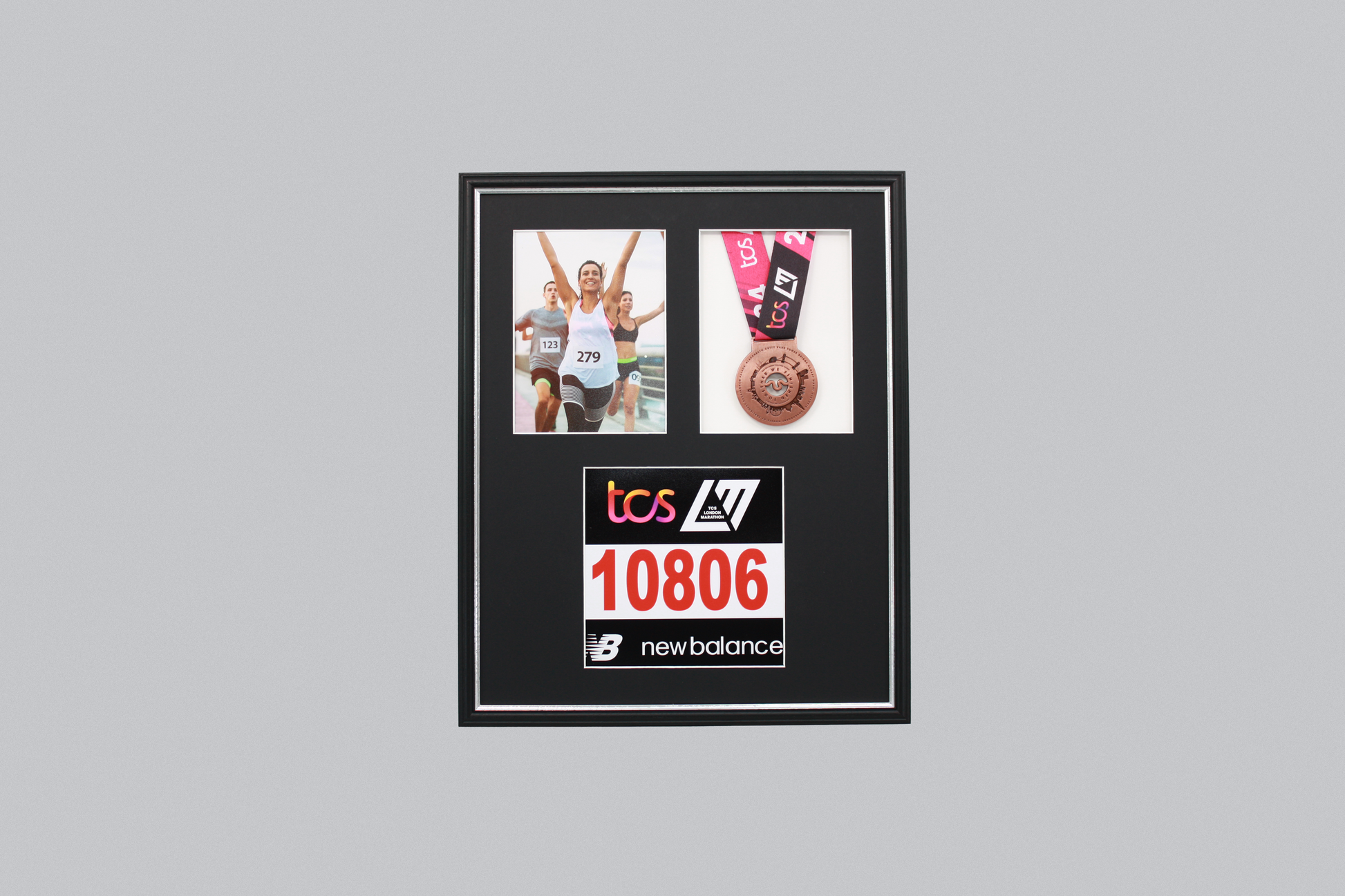 Medal display Frame with Apertures for Bib  &  Photo. Traditional Range. - PhotoFramesandMore - Wooden Picture Frames