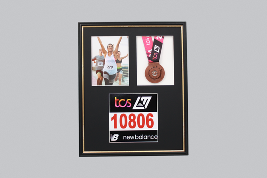Medal display Frame with Apertures for Bib  &  Photo. Traditional Range. - PhotoFramesandMore - Wooden Picture Frames